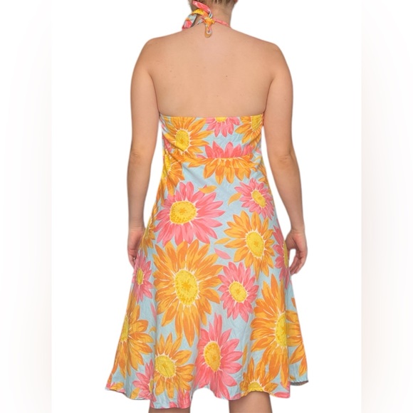 Liz Claiborne 100% linen Floral Midi Dress, halter top- Orange and Pink, Size 10 - Picture 10 of 12
